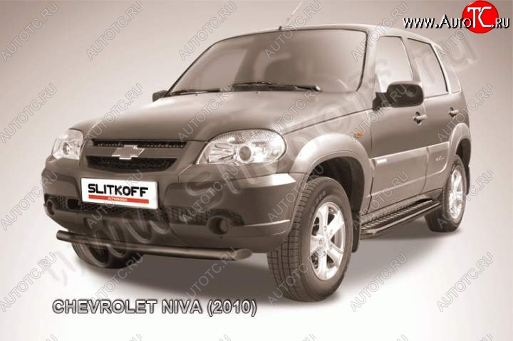 6 899 р. Защита переднего бампер Slitkoff (d57, черная)  Chevrolet Niva  2123 (2009-2020), Лада 2123 (Нива Шевроле) (2009-2021) (Цвет: серебристый)  с доставкой в г. Керчь