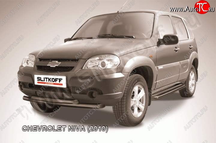 8 199 р. Защита переднего бампер Slitkoff (d57/57, черная)  Chevrolet Niva  2123 (2009-2020), Лада 2123 (Нива Шевроле) (2009-2021) (Цвет: серебристый)  с доставкой в г. Керчь