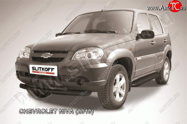 10 699 р. защита переднего бампера Slitkoff (d76+d57 двойная черная)  Chevrolet Niva  2123 (2009-2020), Лада 2123 (Нива Шевроле) (2009-2021) (Цвет: серебристый)  с доставкой в г. Керчь