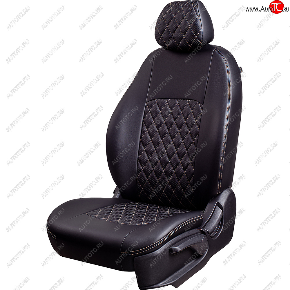 9 449 р. Чехлы для сидений (экокожа) Lord Autofashion Турин Ромб  Лада нива 4х4  2121 (2019-2021) Урбан (Чёрный/черный/строчка бежевая)  с доставкой в г. Керчь