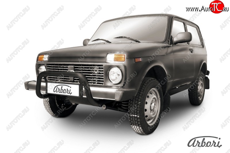 9 349 р. Защита переднего бампера (низкая, черная, 1 труба d57 mm) Arbori Лада нива 4х4 2121 3 дв. 1-ый рестайлинг (2019-2021)  с доставкой в г. Керчь