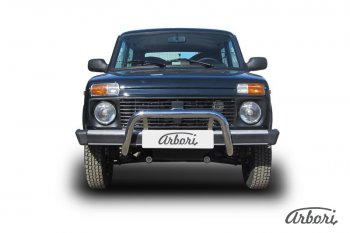 Защита переднего бампера (низкая, нержавейка, 1 труба d57 mm) Arbori Лада нива 4х4 2121 (Legend) 3 дв. 2-ой рестайлинг (2021-2025)