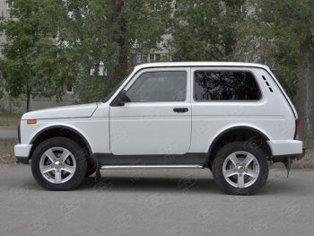 22 999 р. Защита порогов из трубы с листом SLITKOFF (лист алюм, труба d42, стальная).  Лада нива 4х4 ( 2131,  2121) (2014-2021) Урбан 3 дв. дорестайлинг, Урбан  с доставкой в г. Керчь. Увеличить фотографию 2