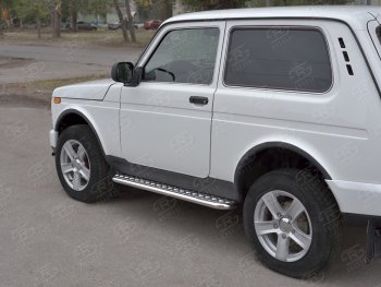 Защита порогов из трубы с листом SLITKOFF (лист алюм, труба d42, стальная). Лада нива 4х4 ( 2131,  2121) (2014-2021) Урбан 3 дв. дорестайлинг, Урбан