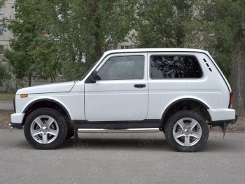 Защита порогов (Ø76 с проступью, нержавейка) SLITKOFF Лада нива 4х4 ( 2131,  2121) (2014-2021) Урбан 3 дв. дорестайлинг, Урбан (вариант 3)