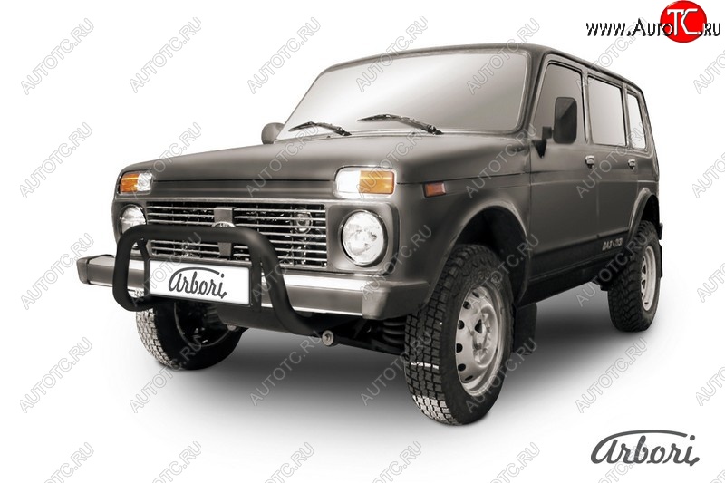 8 999 р. Защита переднего бампера Arbori (низкая, черная, 1 труба d57 mm). Лада нива 4х4 2121-80 ФОРА (1995-2011)  с доставкой в г. Керчь