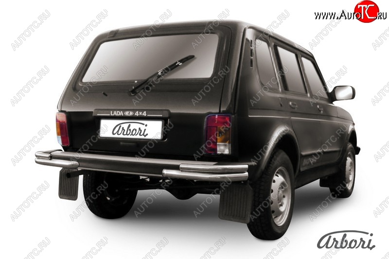 7 289 р. Защита заднего бампера Arbori (уголки, нержавейка, 2 трубы d57 и 42 mm). Лада нива 4х4 2131 5 дв. дорестайлинг (1993-2019)  с доставкой в г. Керчь