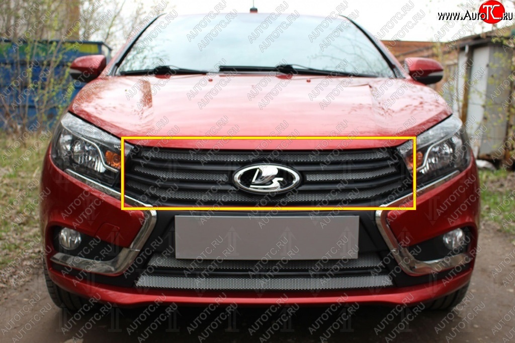 2 099 р. Защитная сетка на решётку радиатора Russtal (хром) Лада Веста SW 2181 универсал дорестайлинг (2017-2022)  с доставкой в г. Керчь