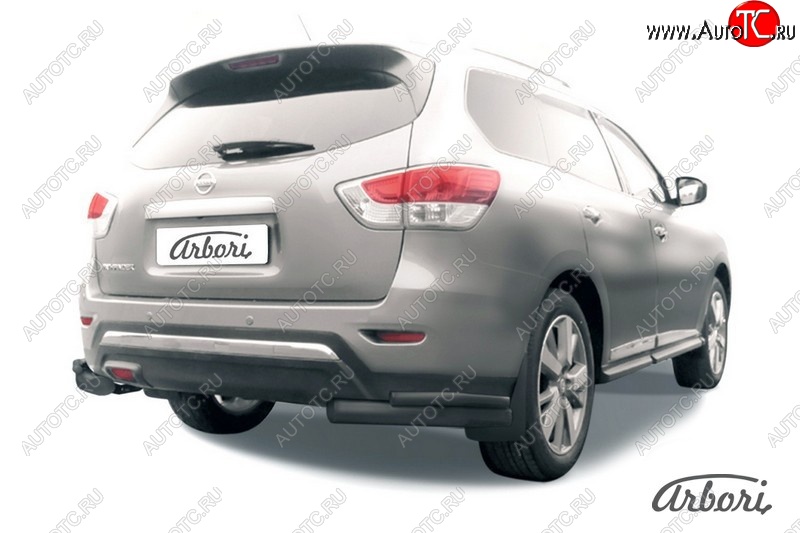 8 279 р. Защита заднего бампера Arbori (уголки, черная, 2 трубы d76 и 42 mm). Nissan Pathfinder R52 дорестайлинг (2012-2017)  с доставкой в г. Керчь