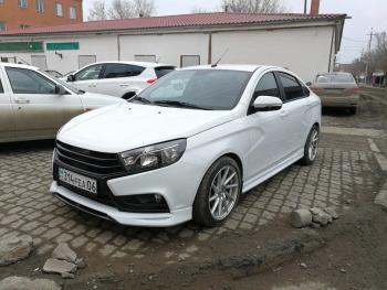 3 399 р. Пороги накладки VTS Лада Веста 2180 седан дорестайлинг (2015-2023) (Неокрашенные)  с доставкой в г. Керчь. Увеличить фотографию 2