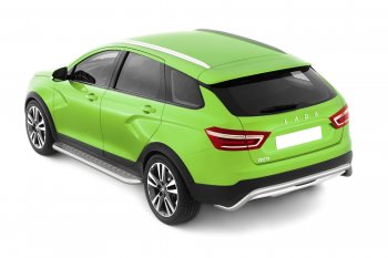 26 089 р. Порожки для ног из трубы Ø51 с алюминиевой площадкой Petroil Tuning Лада Веста SW 2181 универсал дорестайлинг (2017-2022) (Нержавеющая полированная сталь)  с доставкой в г. Керчь. Увеличить фотографию 3