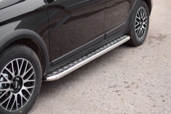 26 089 р. Порожки для ног из трубы Ø51 с алюминиевой площадкой Petroil Tuning Лада Веста SW 2181 универсал дорестайлинг (2017-2022) (Нержавеющая полированная сталь)  с доставкой в г. Керчь. Увеличить фотографию 4