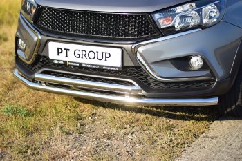 Защита переднего бампера Cross Petroil Tuning (2 трубы d51/51) Лада Веста  SW 2181 (2017-2022) универсал дорестайлинг (Нержавеющая полированная сталь)
