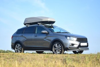 15 299 р. Защита переднего бампера Cross Petroil Tuning (2 трубы d51/51)  Лада Веста  SW 2181 (2017-2022) универсал дорестайлинг (Нержавеющая полированная сталь)  с доставкой в г. Керчь. Увеличить фотографию 3