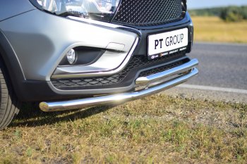 15 299 р. Защита переднего бампера Cross Petroil Tuning (2 трубы d51/51)  Лада Веста  SW 2181 (2017-2022) универсал дорестайлинг (Нержавеющая полированная сталь)  с доставкой в г. Керчь. Увеличить фотографию 4
