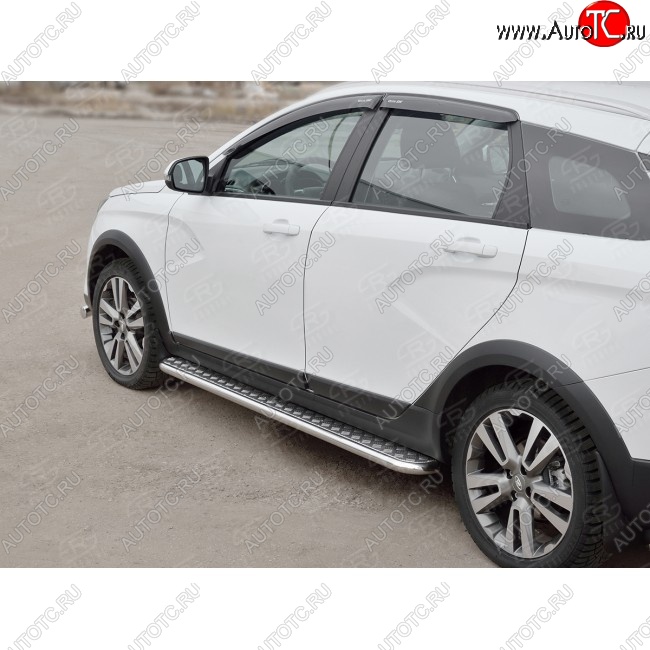 22 999 р. Широкая защита порогов с трубой d42 мм SLITKOFF v2 Лада Веста SW 2181 универсал дорестайлинг (2017-2022)  с доставкой в г. Керчь