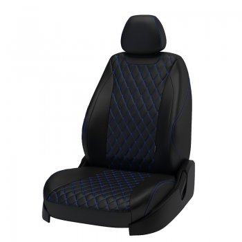 Чехлы для сидений Lord Autofashion Байрон (экокожа) Лада Веста  SW 2181 (2017-2025) универсал дорестайлинг, универсал рестайлинг (Чёрный, вставка чёрная, строчка синяя)