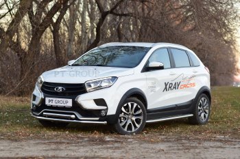 24 649 р. Порожки для ног Cross Petroil Tuning (Ø51 с алюминиевой площадкой)  Лада XRAY (2016-2022) (Нержавеющая полированная сталь)  с доставкой в г. Керчь. Увеличить фотографию 2