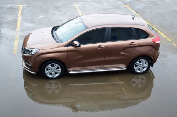 21 499 р. Порожки для ног из трубы Ø51 с алюминиевой площадкой Petroil Tuning  Лада XRAY (2016-2022) (Нержавеющая полированная сталь)  с доставкой в г. Керчь. Увеличить фотографию 5