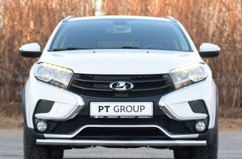 Защита переднего бампера одинарная из трубы d51 мм Cross Petroil Tuning Лада XRAY (2016-2022) (Нержавеющая полированная сталь)