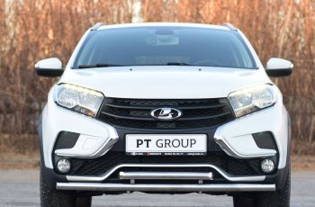13 999 р. Защита переднего бампера двойная из труб d51/51 мм Petroil Tuning  Лада XRAY Cross (2018-2022) (Нержавеющая полированная сталь)  с доставкой в г. Керчь. Увеличить фотографию 2