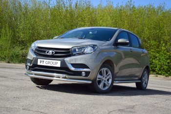 Защита переднего бампера Petroil Tuning (2 трубы d51/51) Лада XRAY (2016-2022) (Нержавеющая полированная сталь)