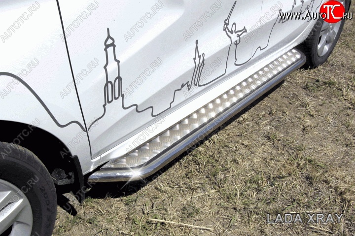 14 449 р. Широкая защита порогов с трубой диаметром d42 Slitkoff  Лада XRAY (2016-2022) (Цвет: нержавеющая полированная сталь)  с доставкой в г. Керчь