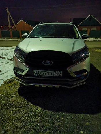 9 299 р. Защита переднего бампера из изогнутой трубы диаметром 42 мм Slitkoff  Лада XRAY (2016-2022) (Цвет: нержавеющая полированная сталь)  с доставкой в г. Керчь. Увеличить фотографию 2