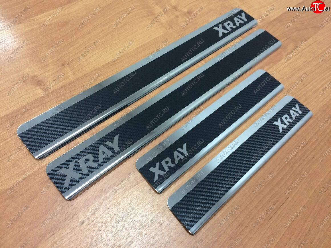 2 489 р. Накладки порожков салона INOX  Лада XRAY (2016-2022) (Нержавеющая сталь + карбон)  с доставкой в г. Керчь