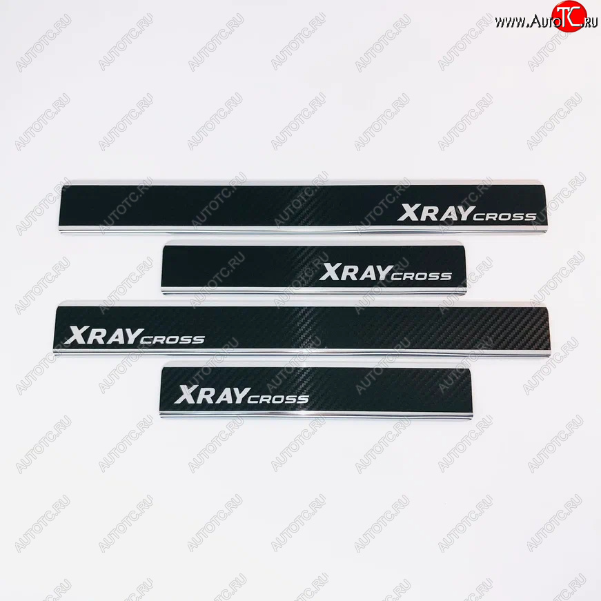 2 489 р. Накладки порожков салона INOX (Cross)  Лада XRAY Cross (2018-2022) (Нержавеющая сталь + карбон)  с доставкой в г. Керчь