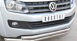 18 999 р. Защита переднего бампера (2 трубыØ63 мм, нержавейка) SLITKOFF  Volkswagen Amarok (2009-2016) дорестайлинг  с доставкой в г. Керчь. Увеличить фотографию 2