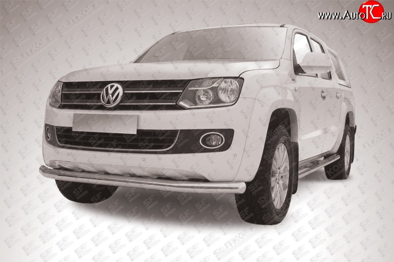 17 399 р. Одинарная защита переднего бампера диаметром 76 мм Slitkoff  Volkswagen Amarok (2009-2016) дорестайлинг (Цвет: нержавеющая полированная сталь)  с доставкой в г. Керчь