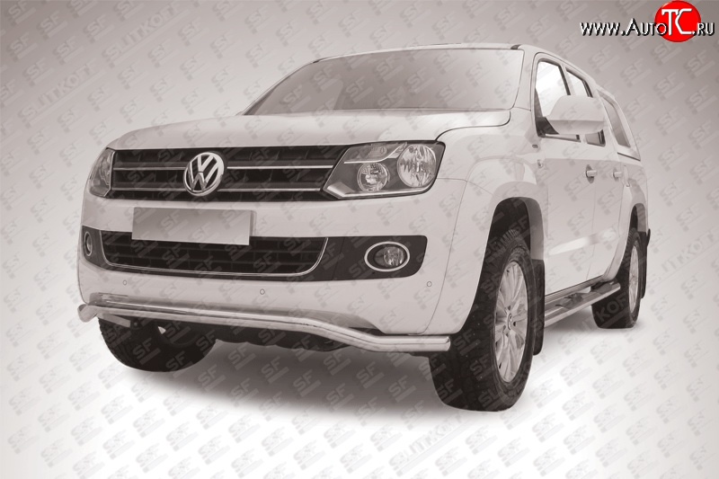 15 949 р. Фигурная защита переднего бампера диаметром 57 мм Slitkoff  Volkswagen Amarok (2009-2016) дорестайлинг (Цвет: нержавеющая полированная сталь)  с доставкой в г. Керчь