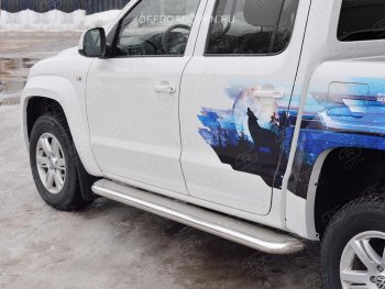 43 999 р. Порожки для ног (Ø63 мм) SLITKOFF  Volkswagen Amarok (2016-2022) рестайлинг (Лист нержавейка, профиль нержавейка)  с доставкой в г. Керчь. Увеличить фотографию 3