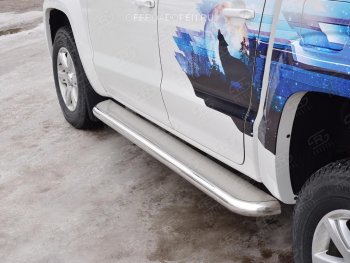 43 999 р. Порожки для ног (Ø63 мм) SLITKOFF  Volkswagen Amarok (2016-2022) рестайлинг (Лист нержавейка, профиль нержавейка)  с доставкой в г. Керчь. Увеличить фотографию 4