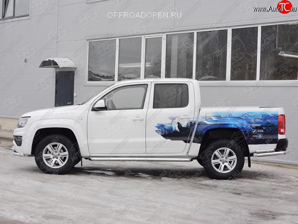 43 999 р. Порожки для ног (Ø63 мм) SLITKOFF  Volkswagen Amarok (2016-2022) рестайлинг (Лист нержавейка, профиль нержавейка)  с доставкой в г. Керчь