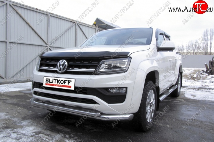 21 749 р. Двойная защита переднего бампера из труб диаметром 76 и 57 мм Slitkoff  Volkswagen Amarok (2016-2022) рестайлинг (Цвет: нержавеющая полированная сталь)  с доставкой в г. Керчь