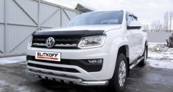 Защита переднего бампера из труб диаметрами по 76 мм с зубьями Slitkoff Volkswagen Amarok (2016-2022) рестайлинг