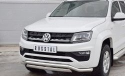 15 799 р. Защита переднего бампера (2 трубы Ø63 и 75х42 мм, нержавейка) Russtal Volkswagen Amarok рестайлинг (2016-2022)  с доставкой в г. Керчь. Увеличить фотографию 3
