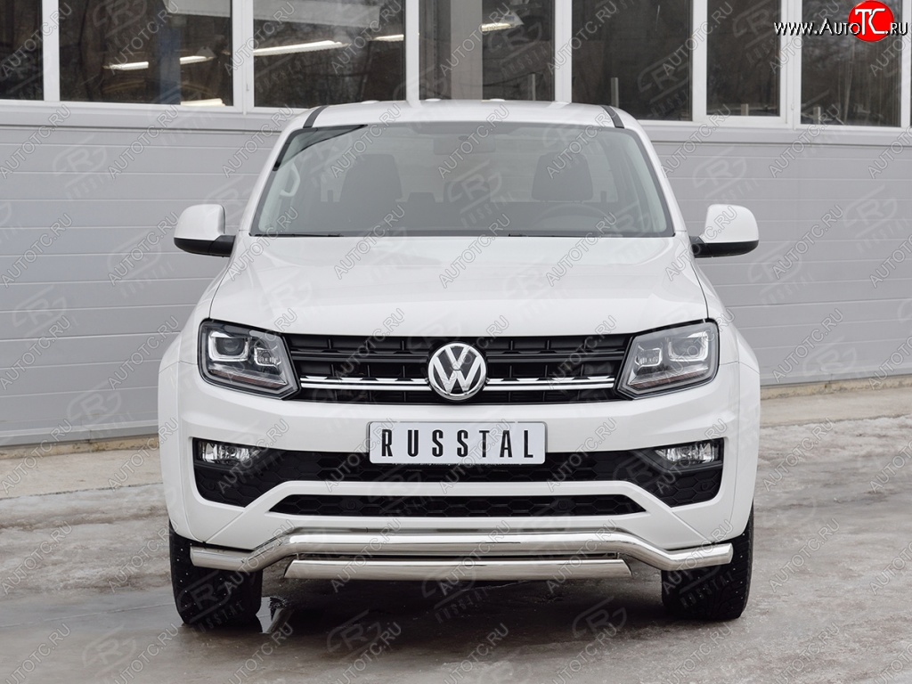 15 799 р. Защита переднего бампера (2 трубы Ø63 и 75х42 мм, нержавейка) Russtal Volkswagen Amarok рестайлинг (2016-2022)  с доставкой в г. Керчь