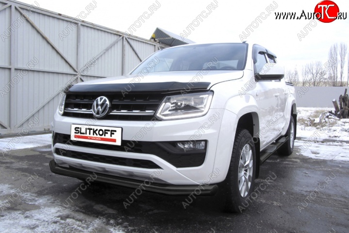 11 999 р. Защита переднего бампер Slitkoff  Volkswagen Amarok (2016-2022) рестайлинг (Цвет: серебристый)  с доставкой в г. Керчь