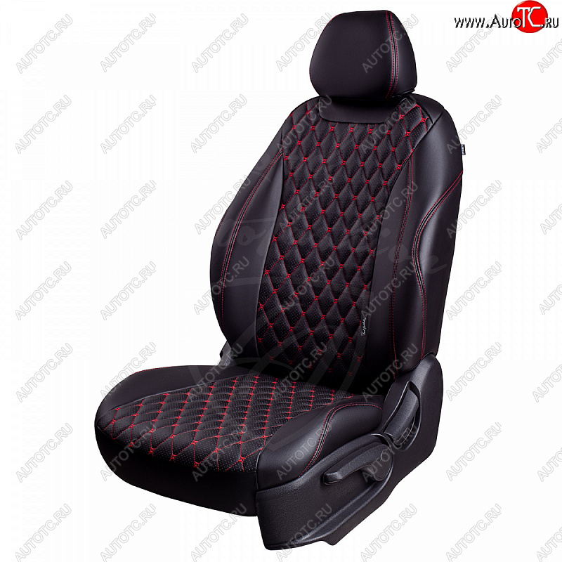 10 899 р. Чехлы для сидений Lord Autofashion Байрон (экокожа) Volkswagen Amarok дорестайлинг (2009-2016) (Черный, вставка черная, строчка красная)  с доставкой в г. Керчь