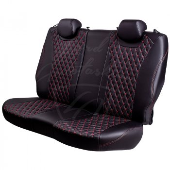 10 899 р. Чехлы для сидений Lord Autofashion Байрон (экокожа) Volkswagen Amarok дорестайлинг (2009-2016) (Черный, вставка черная, строчка красная)  с доставкой в г. Керчь. Увеличить фотографию 5