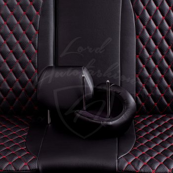10 899 р. Чехлы для сидений Lord Autofashion Байрон (экокожа) Volkswagen Amarok дорестайлинг (2009-2016) (Черный, вставка черная, строчка красная)  с доставкой в г. Керчь. Увеличить фотографию 6