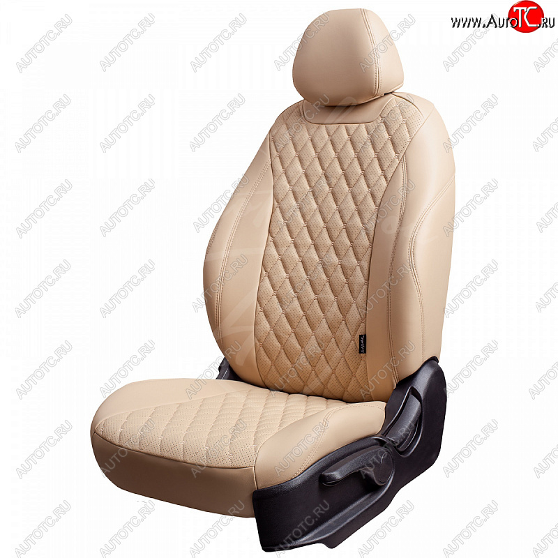 9 299 р. Чехлы для сидений Lord Autofashion Байрон (экокожа) Volkswagen Amarok дорестайлинг (2009-2016) (Бежевый, вставка бежевая, строчка бежевая)  с доставкой в г. Керчь