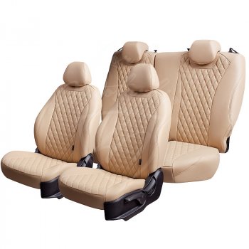 9 299 р. Чехлы для сидений Lord Autofashion Байрон (экокожа) Volkswagen Amarok дорестайлинг (2009-2016) (Бежевый, вставка бежевая, строчка бежевая)  с доставкой в г. Керчь. Увеличить фотографию 5
