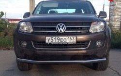 Защита переднего бампера d75x42 мм Металл Дизайн Volkswagen Amarok дорестайлинг (2009-2016) (полированная нержавейка)