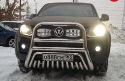 Усиленная высокая защита переднего бампера с защитой картера d76 мм Металл Дизайн Volkswagen Amarok (2009-2016) дорестайлинг (полированная нержавейка)