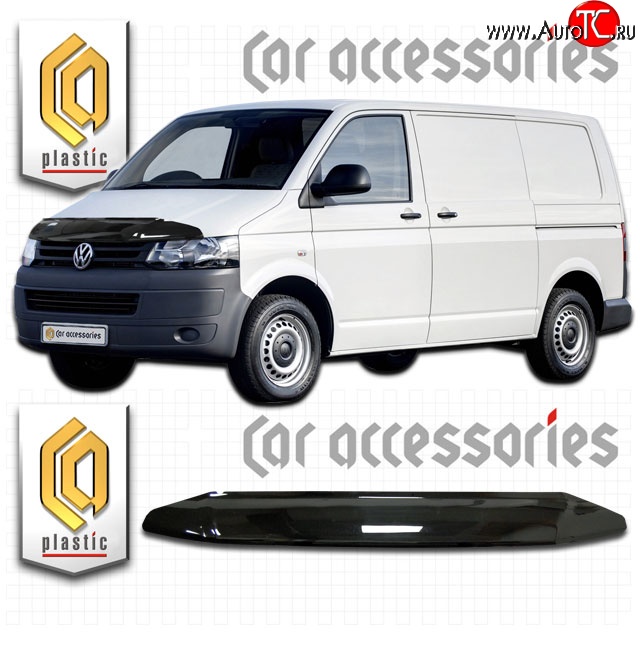 2 079 р. Дефлектор капота CA Plastic  Volkswagen Caravelle  T5 (2009-2015) рестайлинг (Classic черный, Без надписи)  с доставкой в г. Керчь
