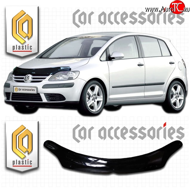 2 079 р. Дефлектор капота CA Plastic  Volkswagen Golf Plus  5 (2004-2009) (Classic черный, Без надписи)  с доставкой в г. Керчь